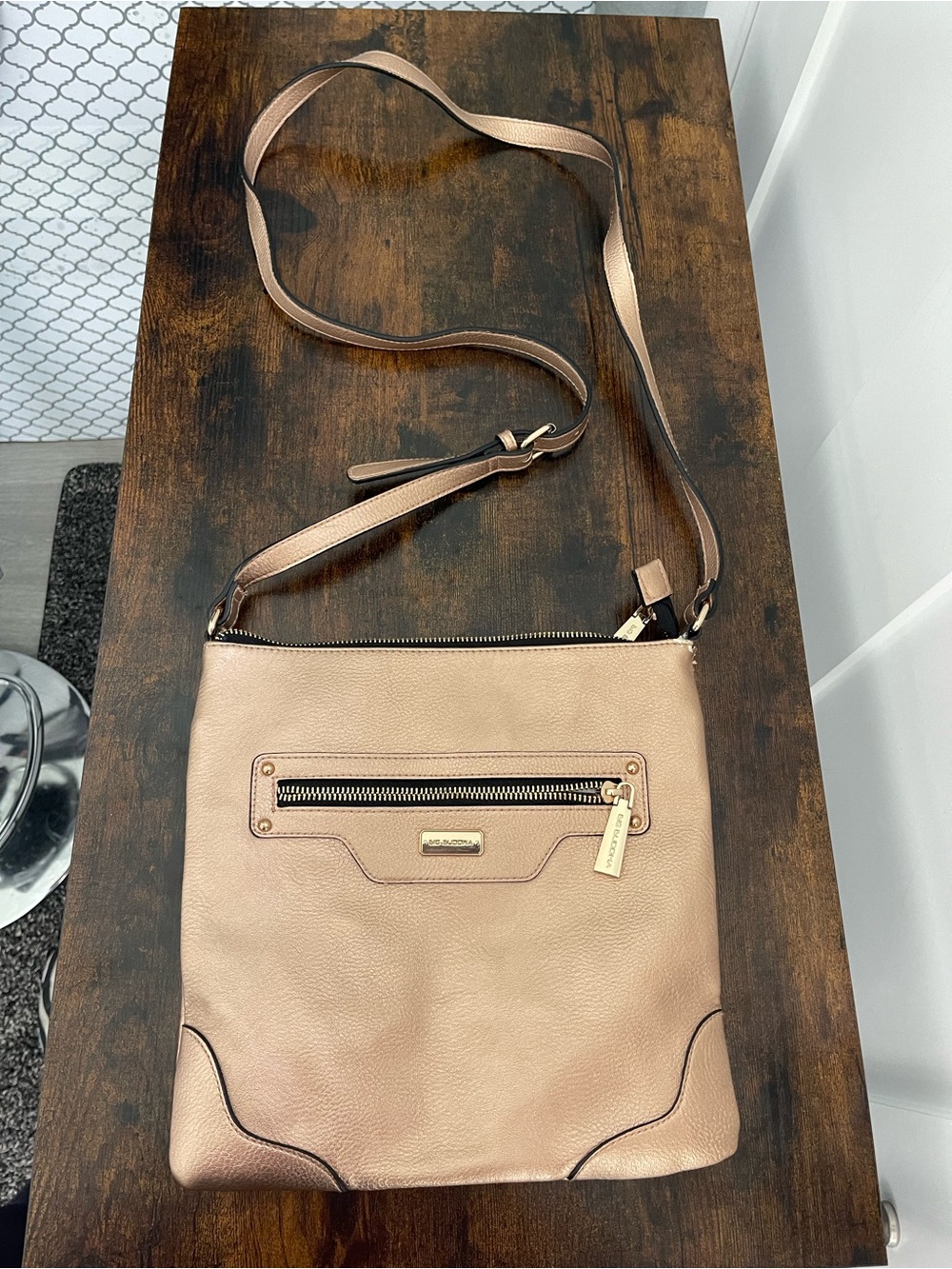Big Buddha Rose Taupe Crossbody Bag with Gold Hardware